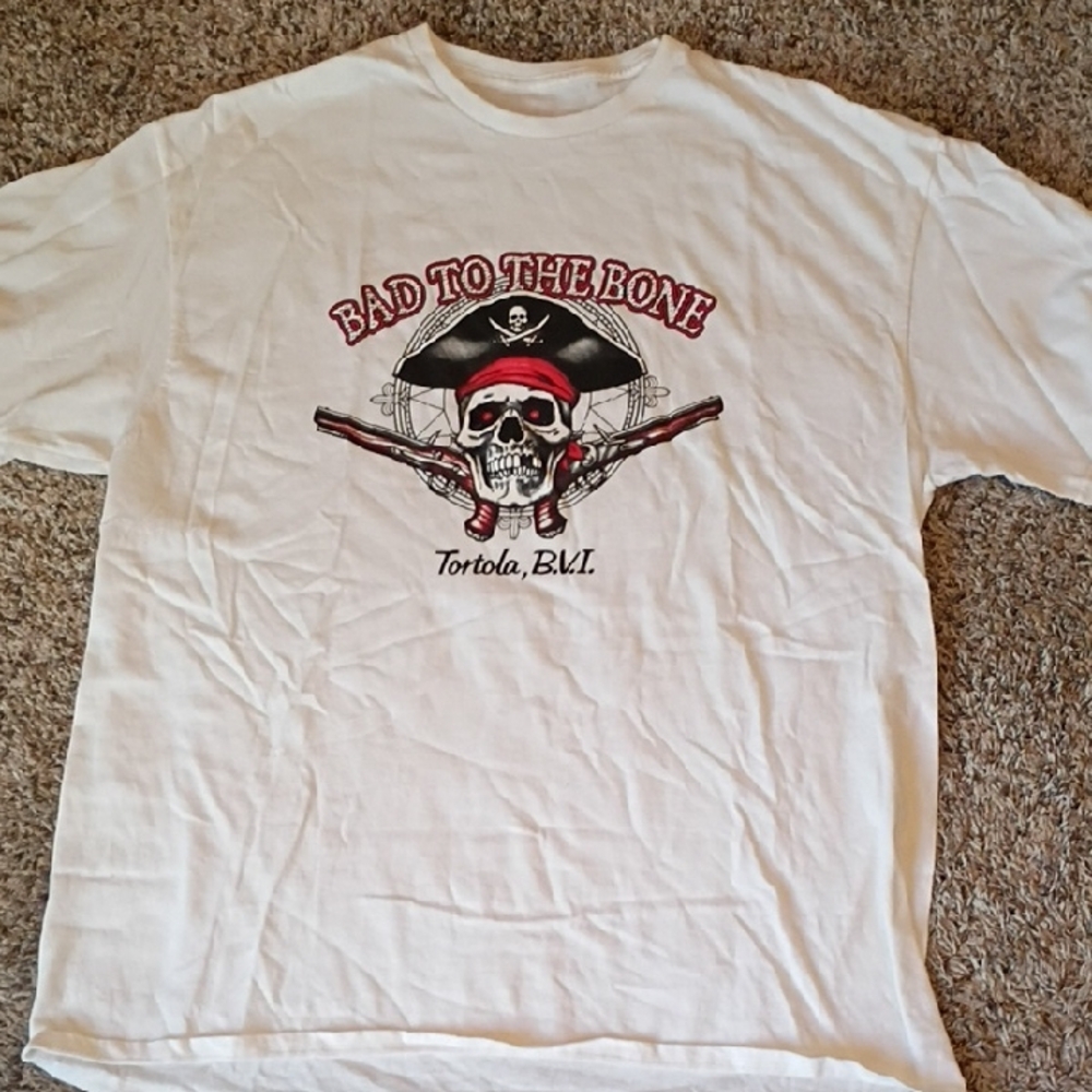 Bad to the Bone Tortola B.V.I. Skull Graphic Short Sleeve Tee - White